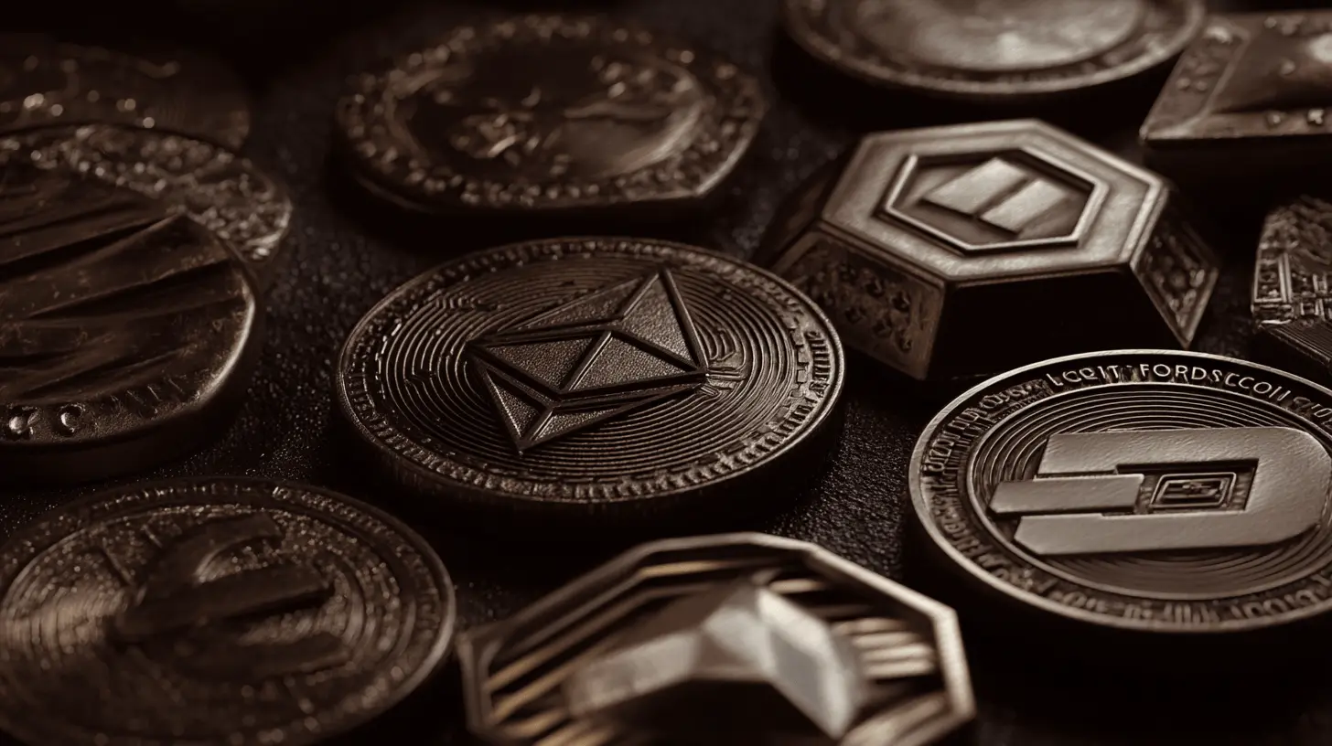 Visual comparison of cryptocurrency coins versus tokens, showing Bitcoin and Ethereum coins on the left and ERC-20 utility tokens on the right